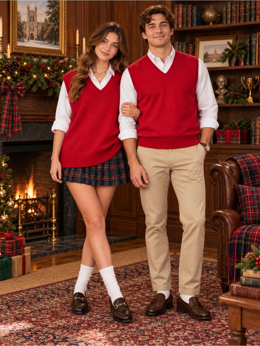 Red V-Neck Sweater Vest – Collegiate Blokecore Holiday Sweater